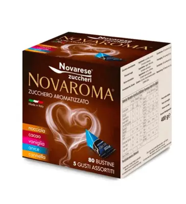 Novaroma Zucchero Aromatizzato Misto 80 Bustine - Anice, Nocciola, Cacao, Vaniglia, Cannella