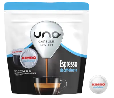 16 capsule originali caffè Kimbo Uno System DECAFFEINATO - Miscela Blu Deka