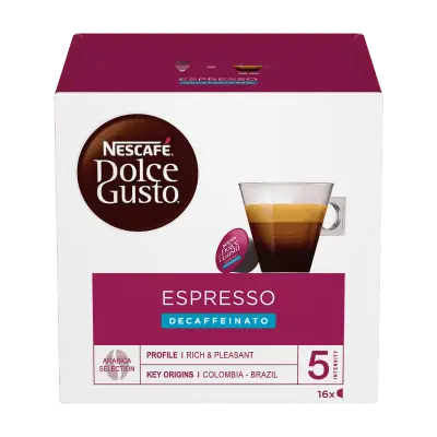 16 Capsule Originali Nescafè Dolce Gusto ESPRESSO DECAFFEINATO - Intensità 5