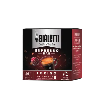 Pudełko zawierające 16 kapsułek kawy Bialetti TORINO Blend Oryginalne pudełko