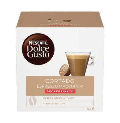 16 oryginalnych kapsułek Nescafè Dolce Gusto CORTADO DECAFFEINATO