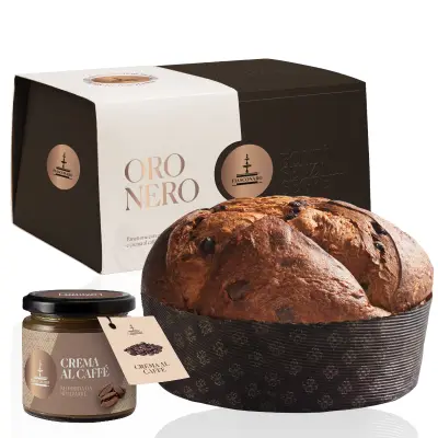 Panettone Fiasconaro Oro Nero 1kg con crema al Caffè e Spalmino