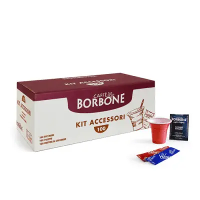 Kit Accessori Borbone 100 Palette, Bicchieri Plastica e Zucchero