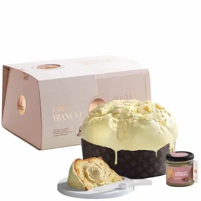 Panettone Fiasconaro Oro Bianco 1kg con crema alle Mandorle e Spalmino