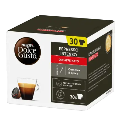 30 oryginalnych kapsułek kawy Nescafè Dolce Gusto ESPRESSO INTENSYWNEJ BEZKOFEINOWANEJ kawy