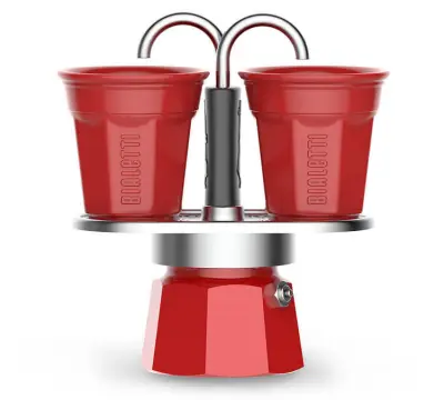 Bialetti - Caffettiera Mini Express con 2 Bicchieri Rossi, Capacità 2 Tazze