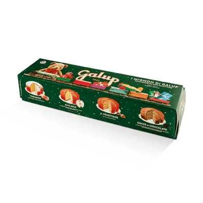 Verschiedene Galup Mignon Panettone 400 g grün – traditionell, Paradies, Apfel und Schokoladenstückchen
