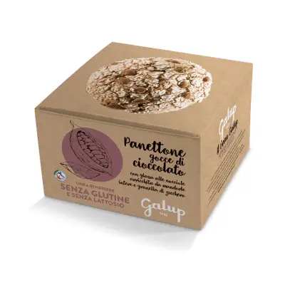 Gran Galup Panettone mit extra dunklen Schokoladenstückchen, Haselnuss- und Mandelglasur – glutenfrei, 400 g