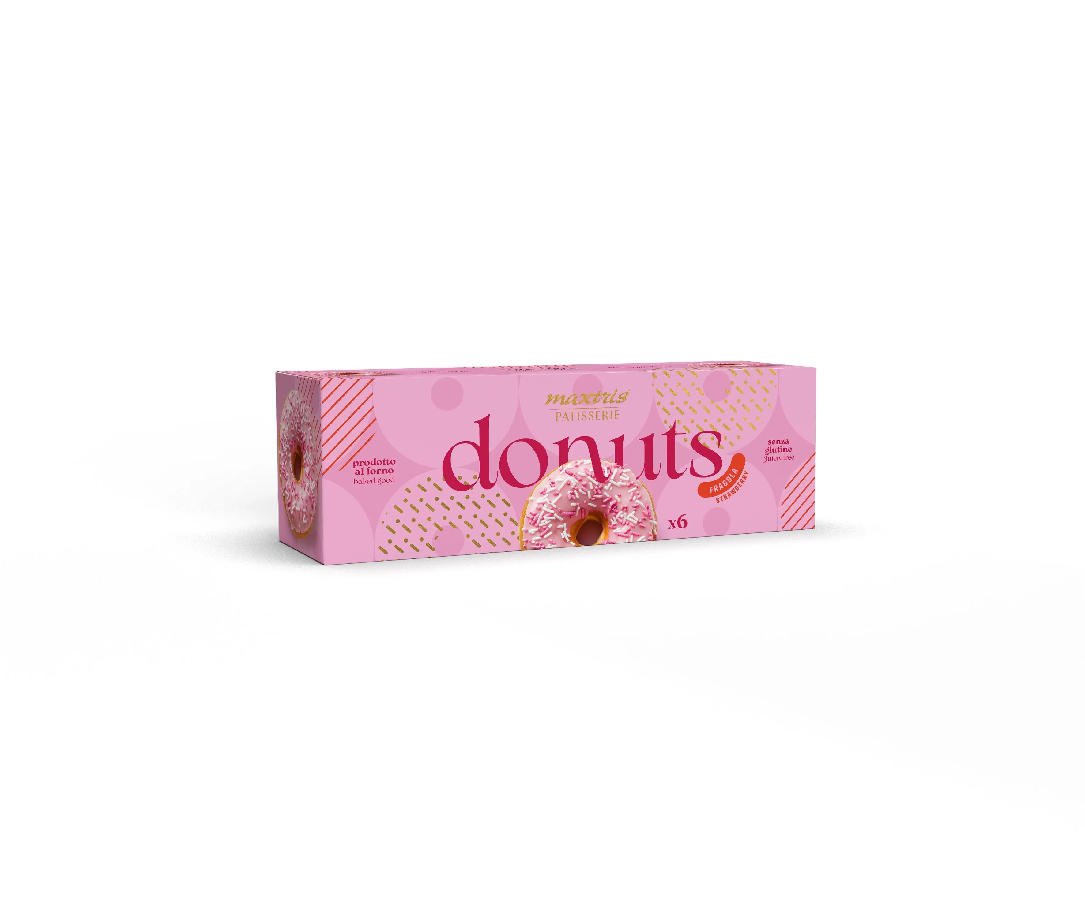 6 Stück Maxtris Donuts Fragola 210g - italienische Erdbeer-Donuts