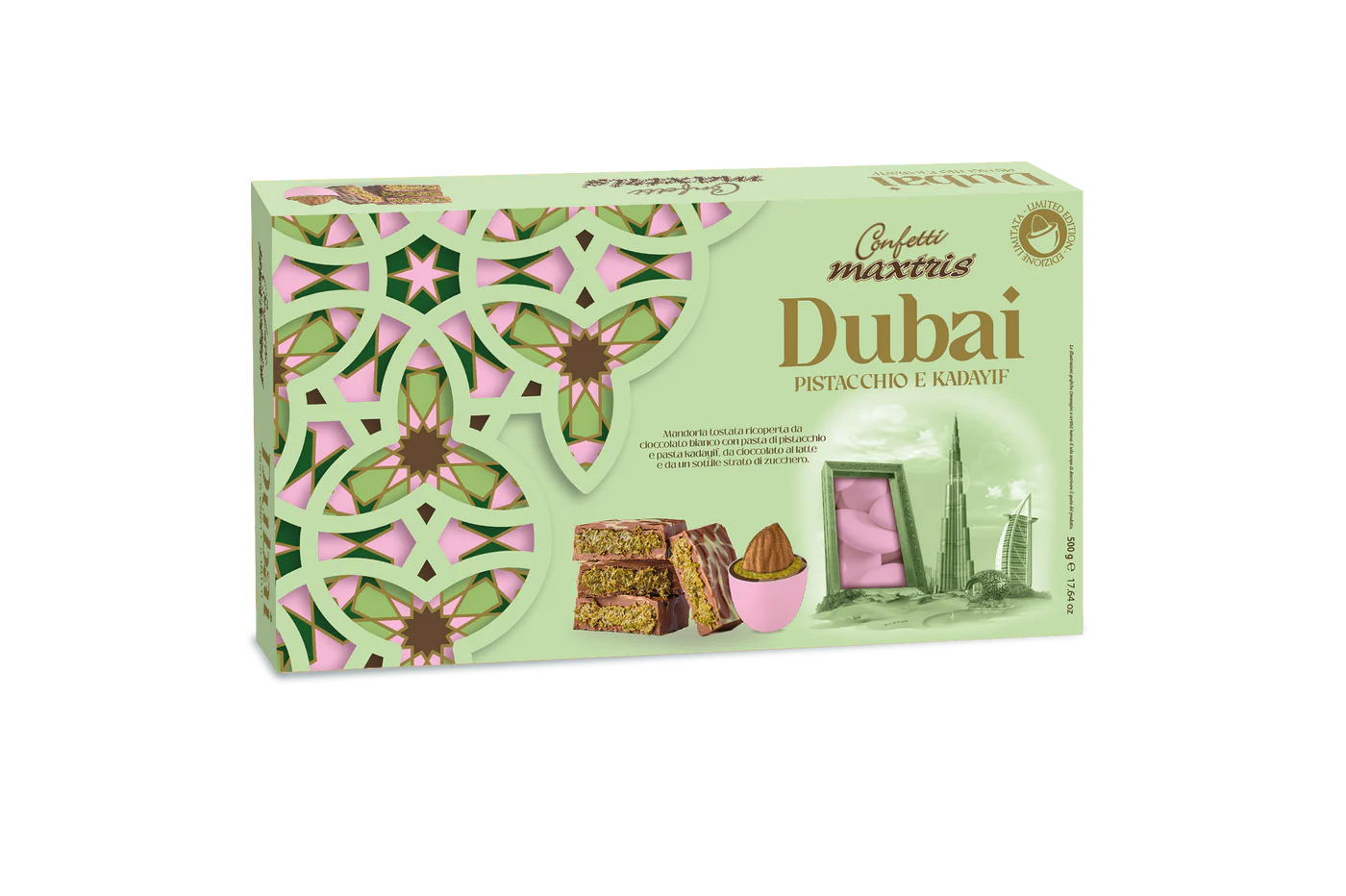 Maxtris Dubai Pistacchio e Kadayif Rosa - confetti italiani