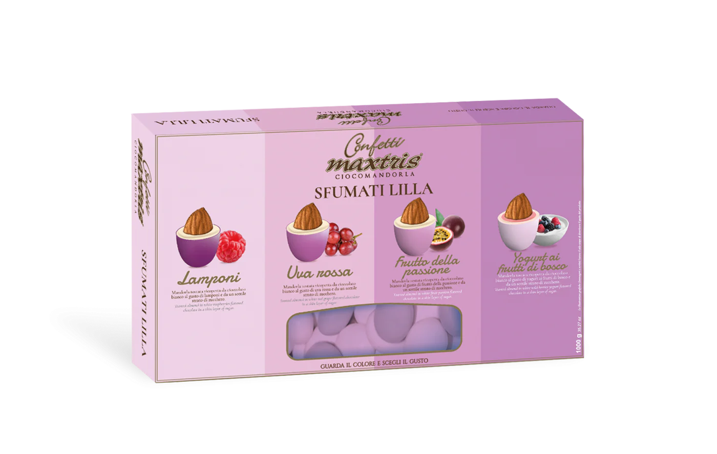 Confetti Maxtris Mandorla Sfumati Lilla 4 Gusti - confetti italiani 1kg