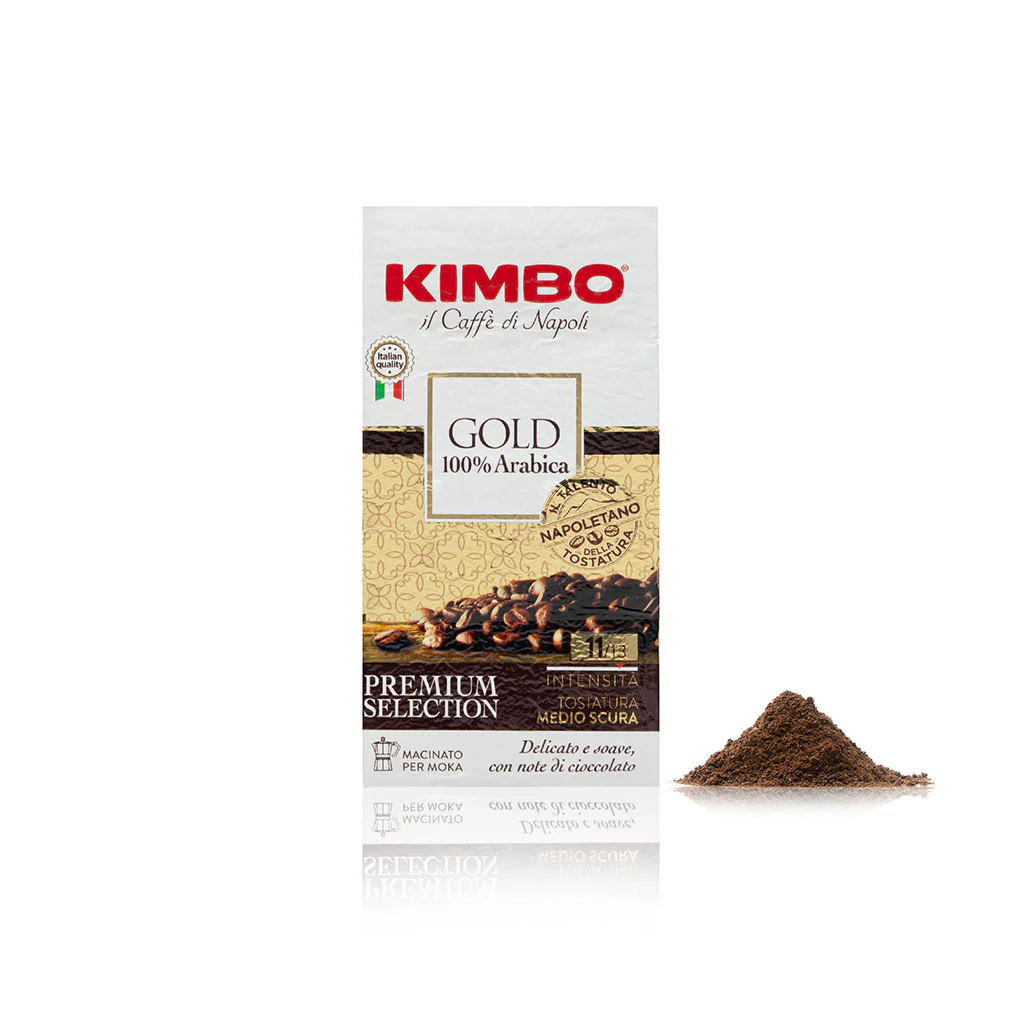 Kimbo Macinato Gold 100% Arabica 250g – Tostatura Medio-Scura, Intensità 11/13