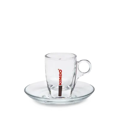 Kimbo Espresso Cups – Set of 6 Glass Cups with Saucers