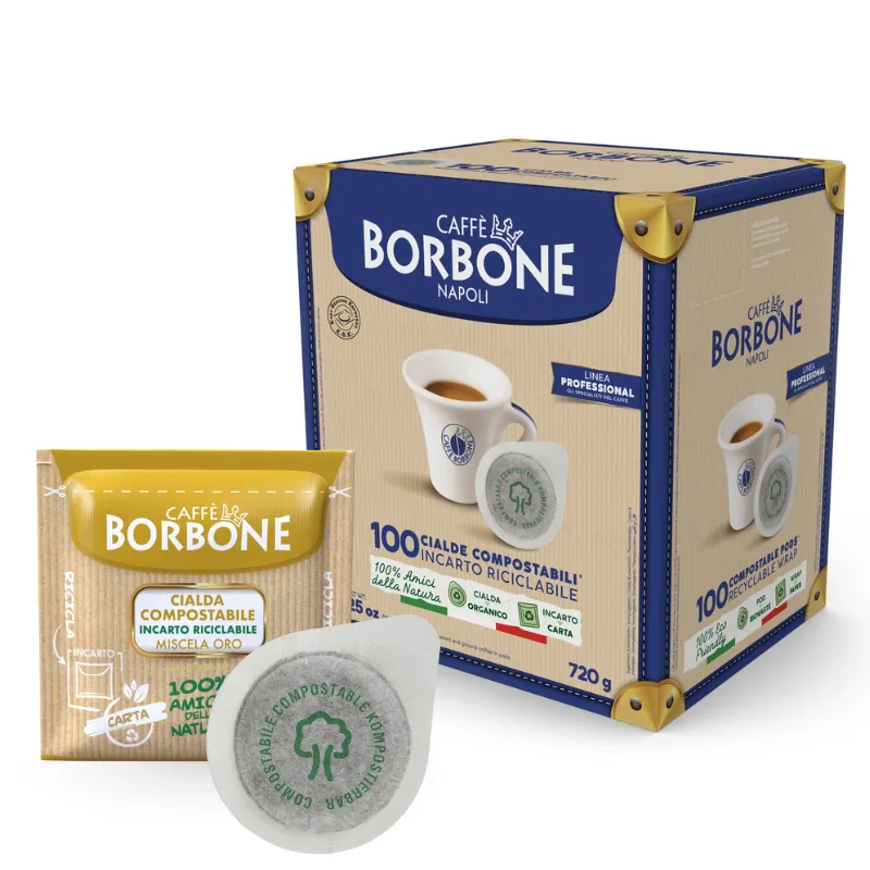 100 Kompostierbare ESE 44 mm Kaffeepads Borbone – Oro / Gold Mischung