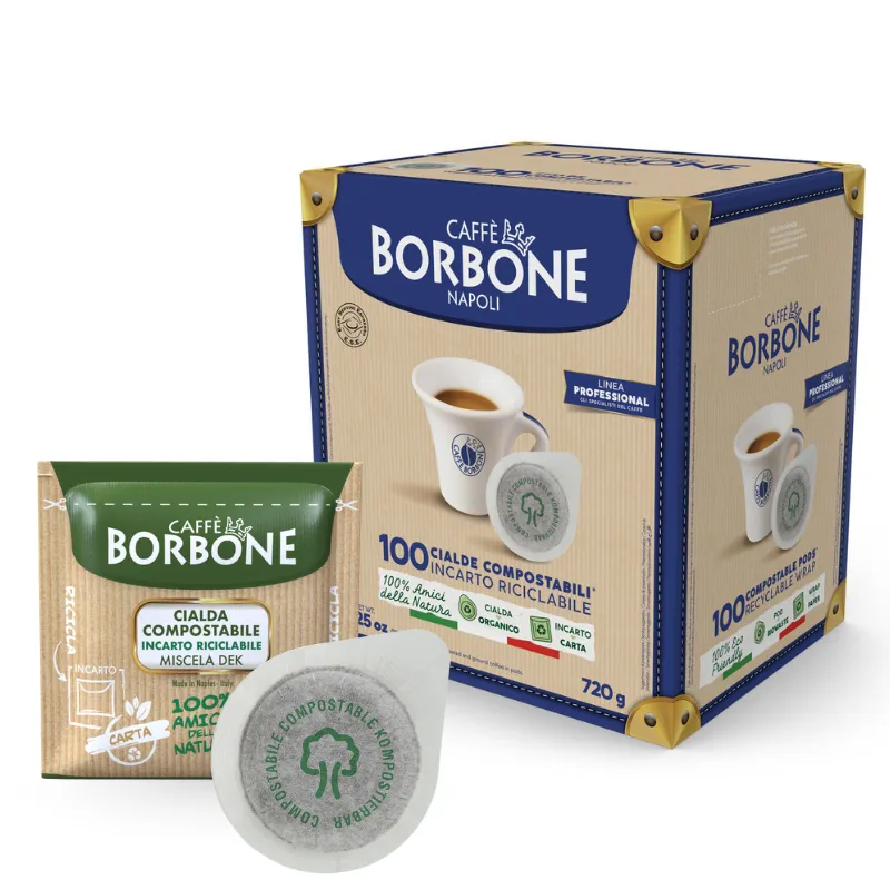 100 Cialde ESE 44 mm Compostabili Caffè Borbone Miscela Verde Dek