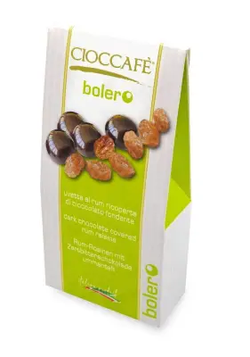 Cioccafè BOLERO – Uvetta al Rum Ricoperta di Cioccolato Fondente 125 g