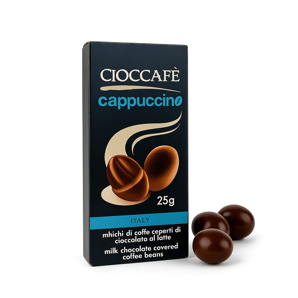 Cioccafè CAPPUCCINO MILK – Chicchi di Caffè Ricoperti di Cioccolato al Latte 25 g