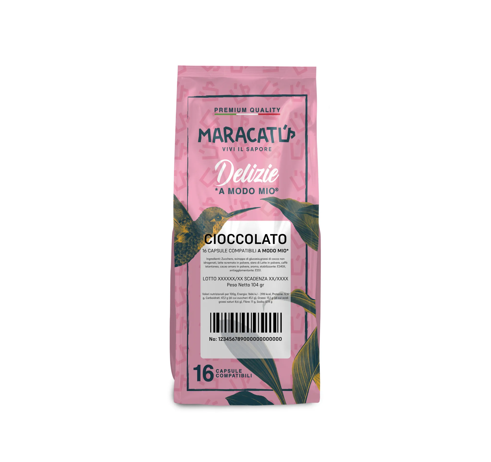 16 Maracatú Chocolate Capsules A Modo Mio - Rich Chocolate Drink, Lavazza Compatible