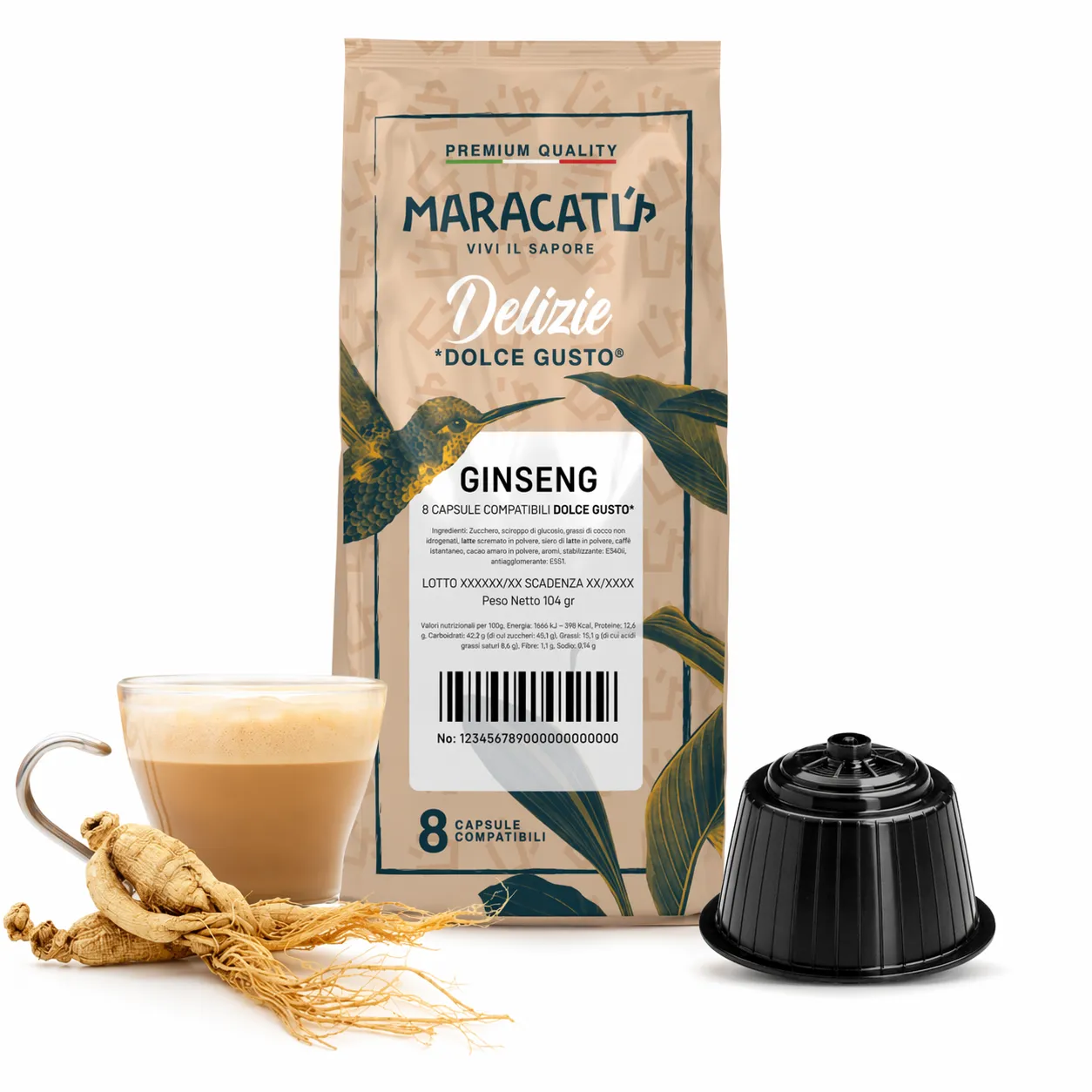 8 Capsule Maracatú Ginseng - Dolce Gusto Compatibili, Caffè con Estratto Ginseng