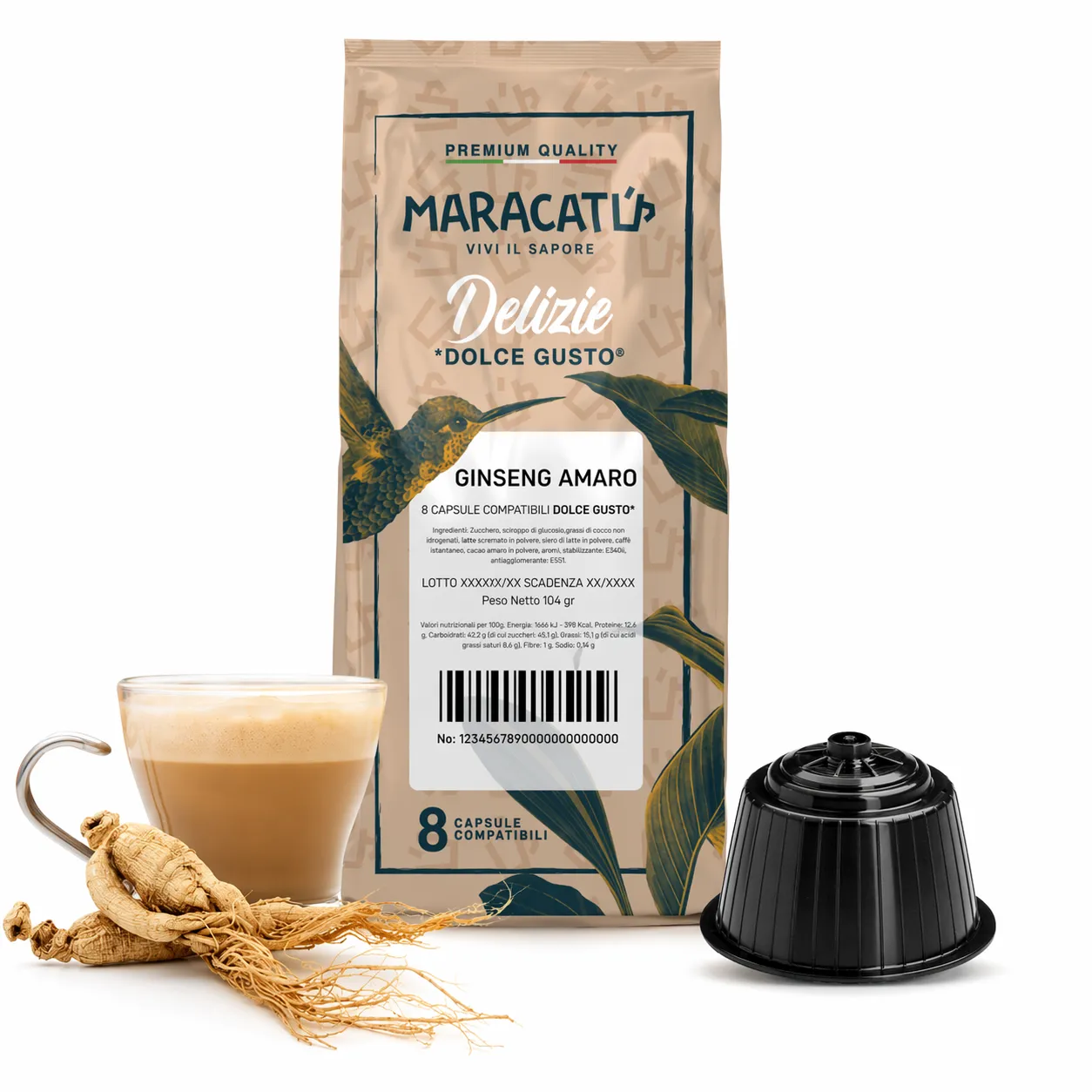 8 Capsule Ginseng Amaro Maracatú - Dolce Gusto Compatibili, Ginseng Amaro