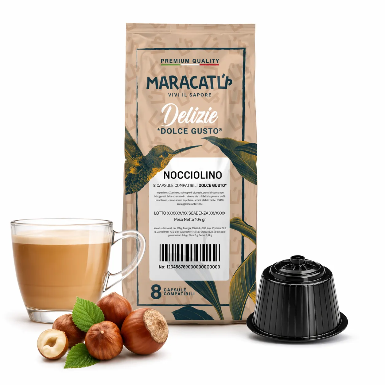 8 Capsule Nocciolino Maracatú - Dolce Gusto Compatibili, Caffè Nocciola