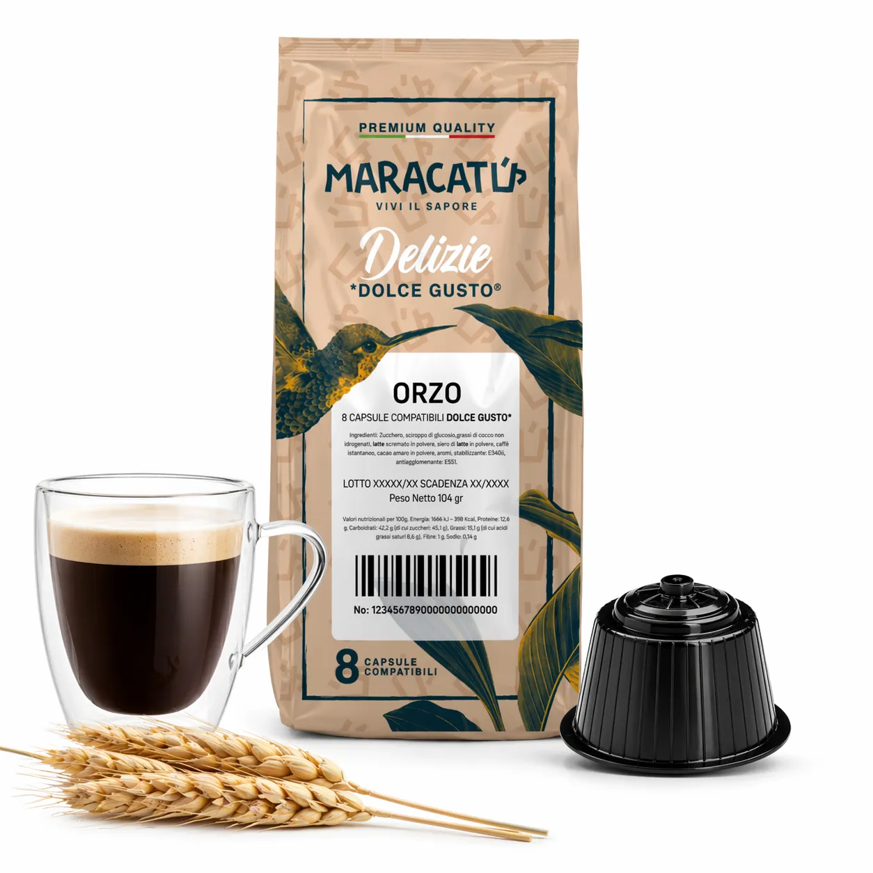 8 Maracatú Barley Capsules - Dolce Gusto Compatible, Soluble Barley Drink