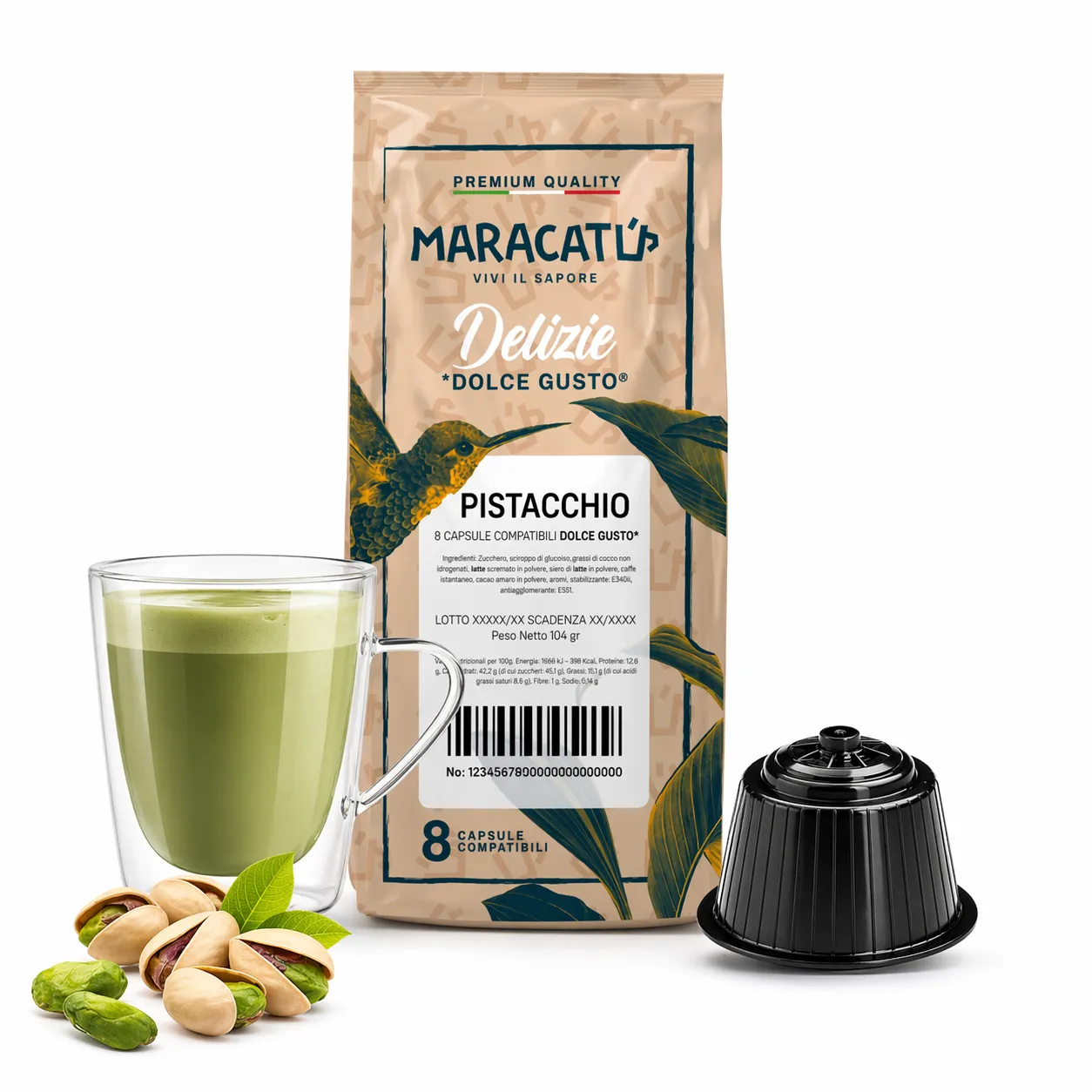 8 Capsule Maracatú Pistacchio - Dolce Gusto Compatibili, Cappuccino Pistacchio
