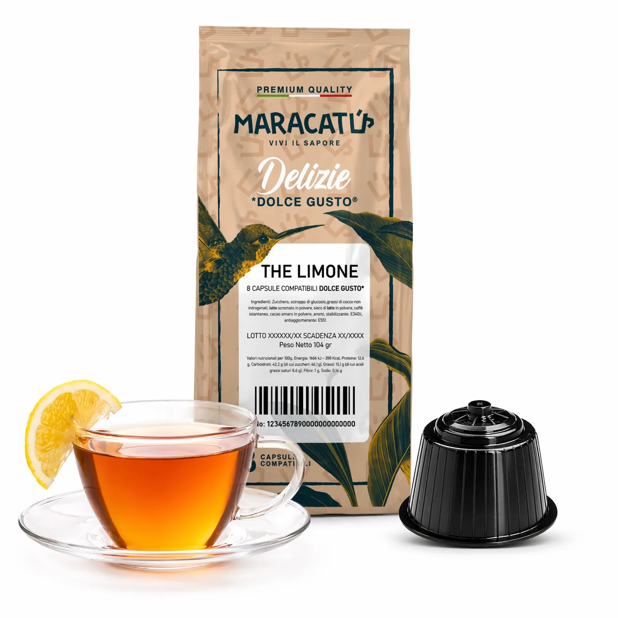 8 kapsułek Maracatú Herbata Cytrynowa - Dolce Gusto kompatybilne, rozpuszczalna herbata z cytryną