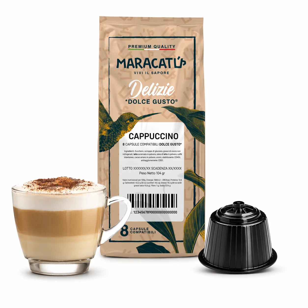 8 Capsule Maracatú Cappuccino - Dolce Gusto Compatibili, Cappuccino Italiano Cremoso