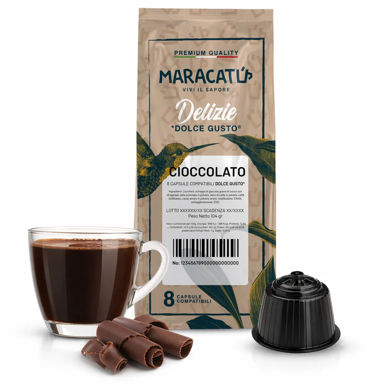 8 Maracatú Chocolate Capsules - Dolce Gusto Compatible, Rich Chocolate Drink