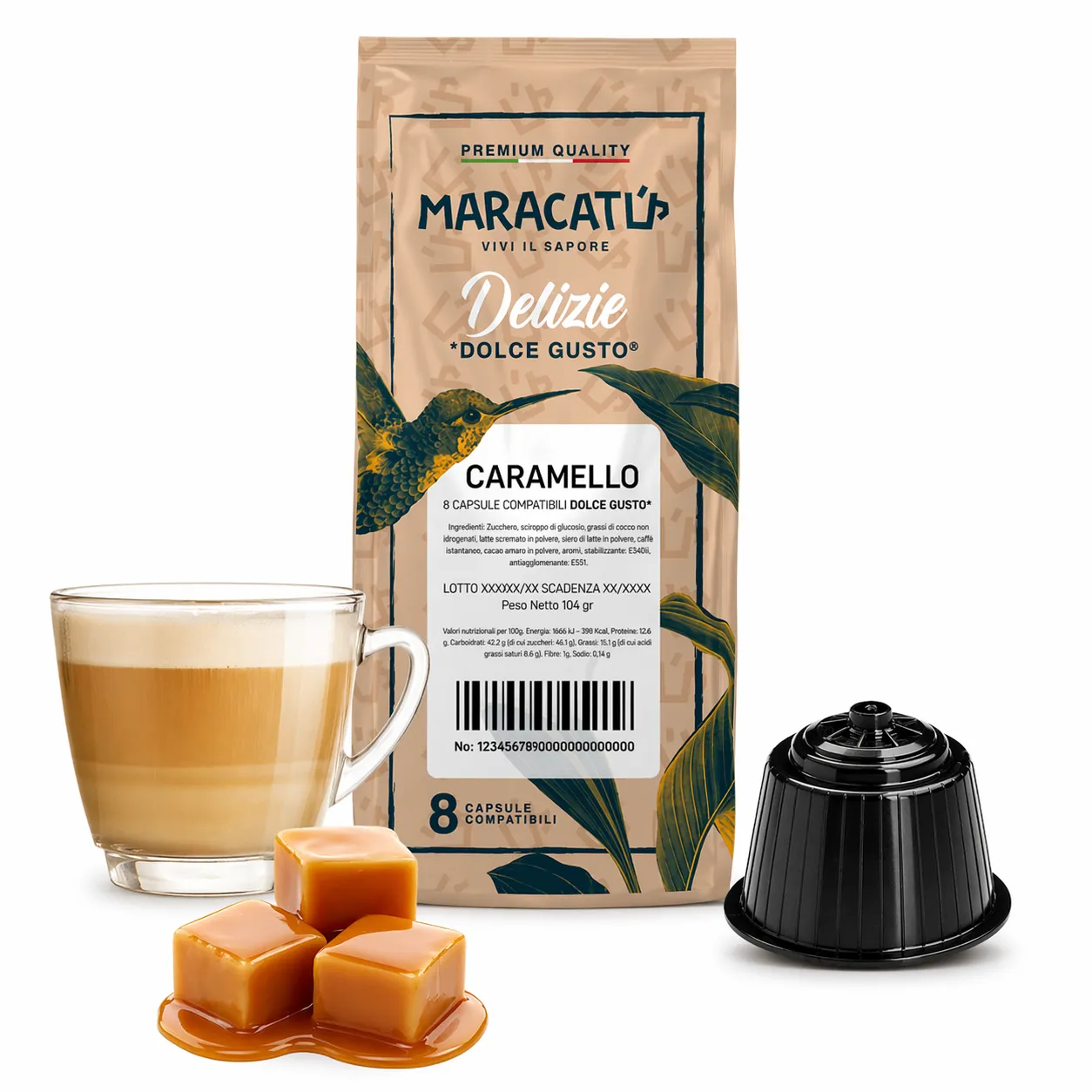 8 kapsułek Karmel Maracatú - Dolce Gusto kompatybilne, słodkie karmelowe espresso