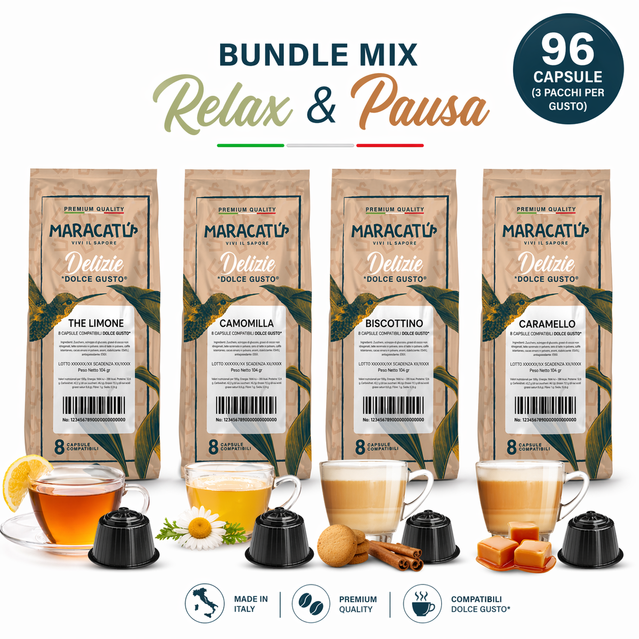 Maracatú Bundle Mix "Relax & Pausa" – 96 Capsule Compatibili Dolce Gusto