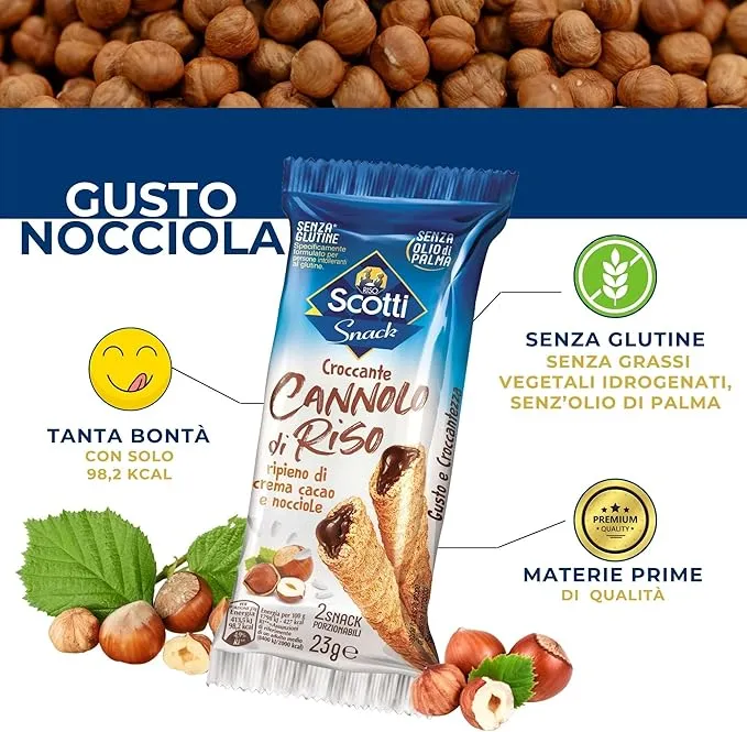 Riso Scotti Snack Cannolo di Riso con Crema Cacao e Nocciole 23g